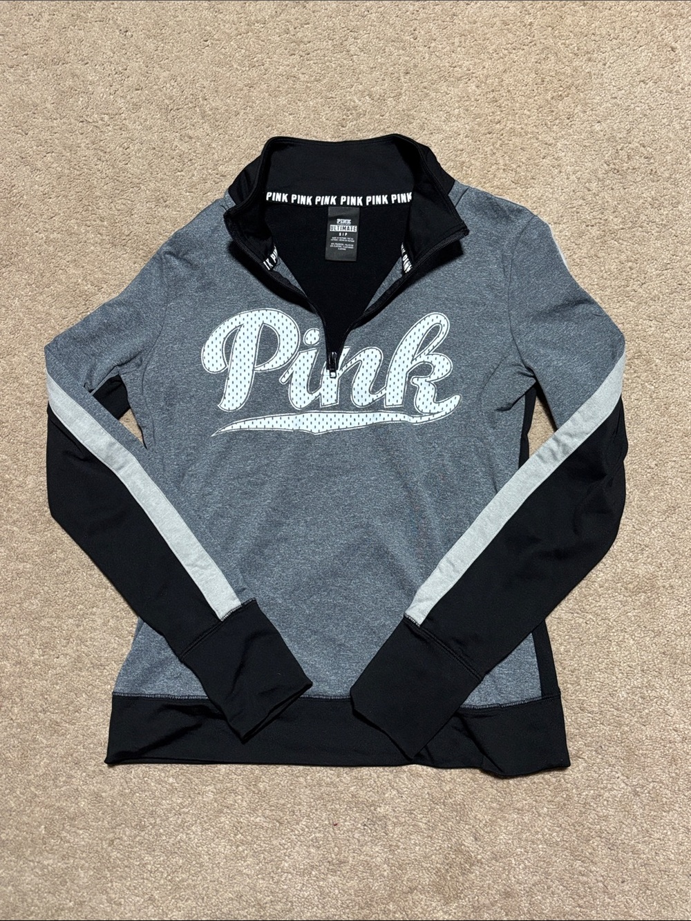 PINK Grey & Black Half-Zip Pullover